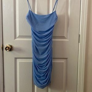 Light blue ruched cocktail dress from Lucy in the Sky